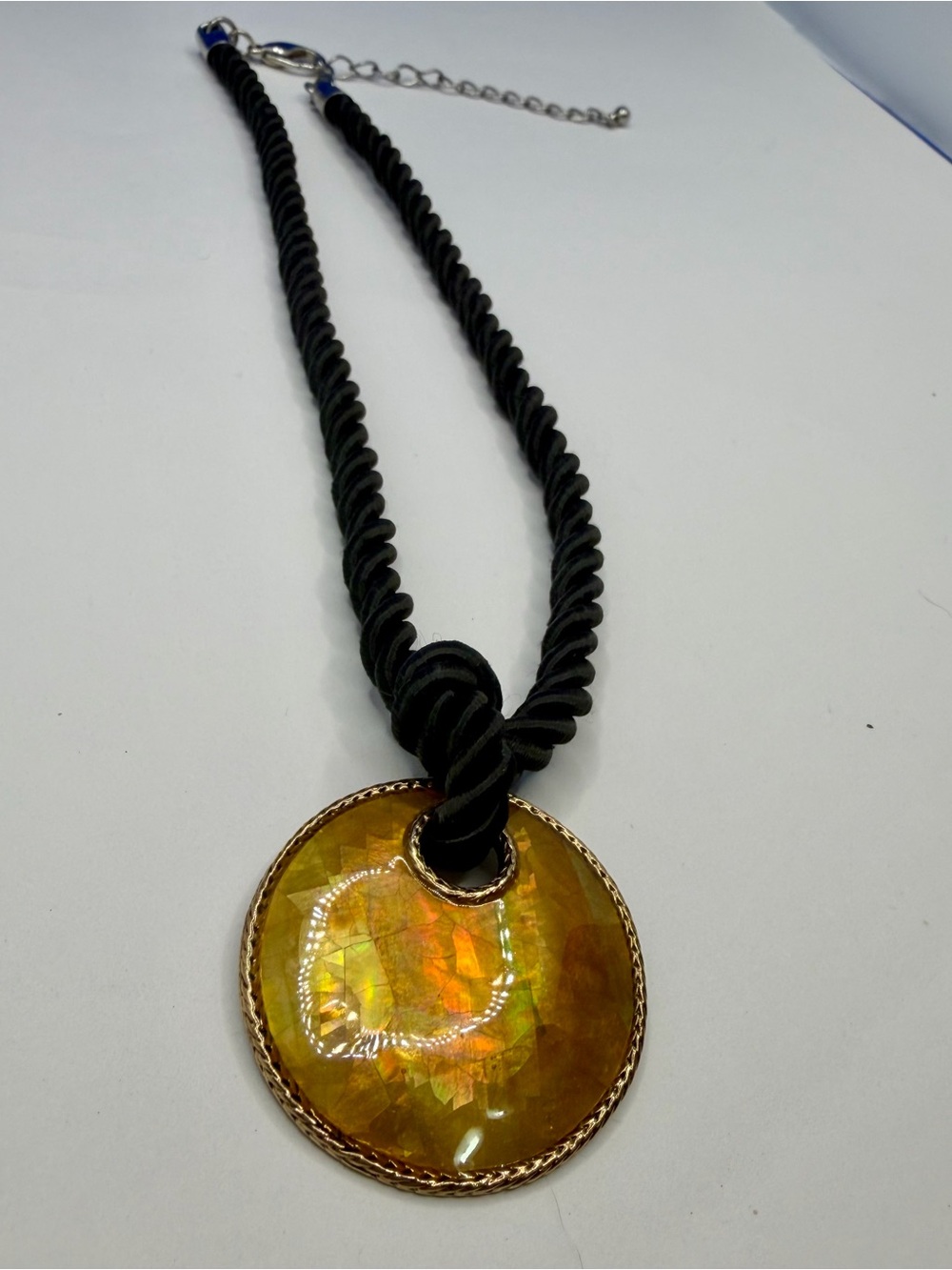 Monet Gold Tone Disc Pendant Necklace on Black Rope Cord | Statement Necklace